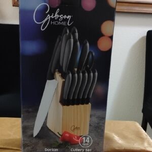 Gibson Home Black and Silver Knife Set with Wooden Block